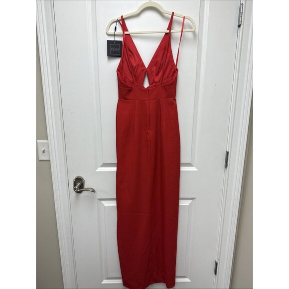 New Mac Duggal Size 0 Red 27434 spaghetti strap Cutout High Slit V-Neck Gown - Picture 7 of 12